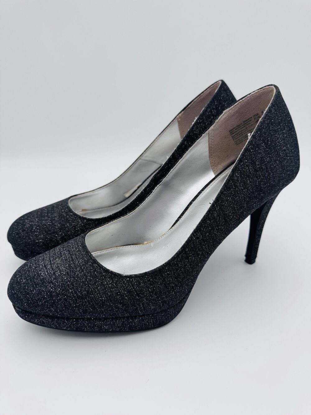 Fioni Night Black Glitter Platform Pumps Heels